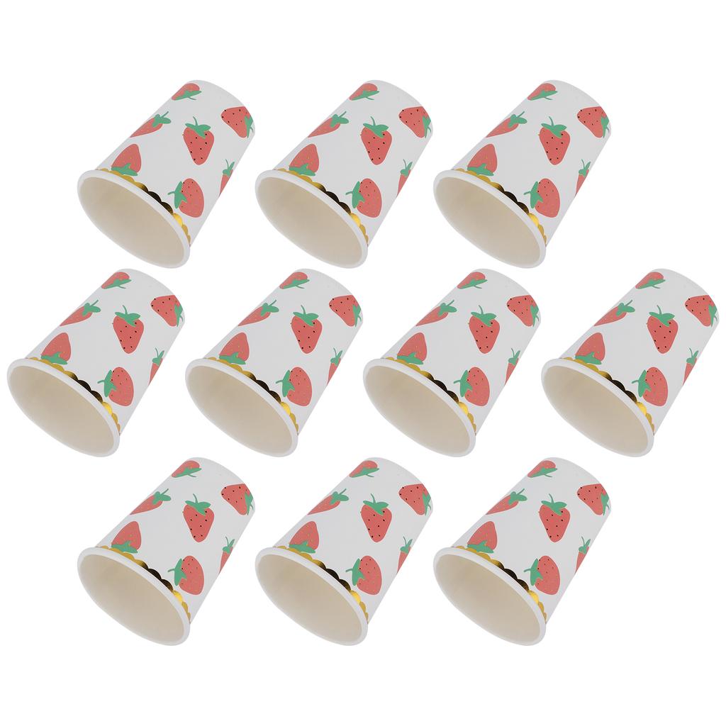 10Pcs Party Tableware Disposable Strawberry Pattern Tableware Set for Birthday Parties Seaside PartiesPaper Cup