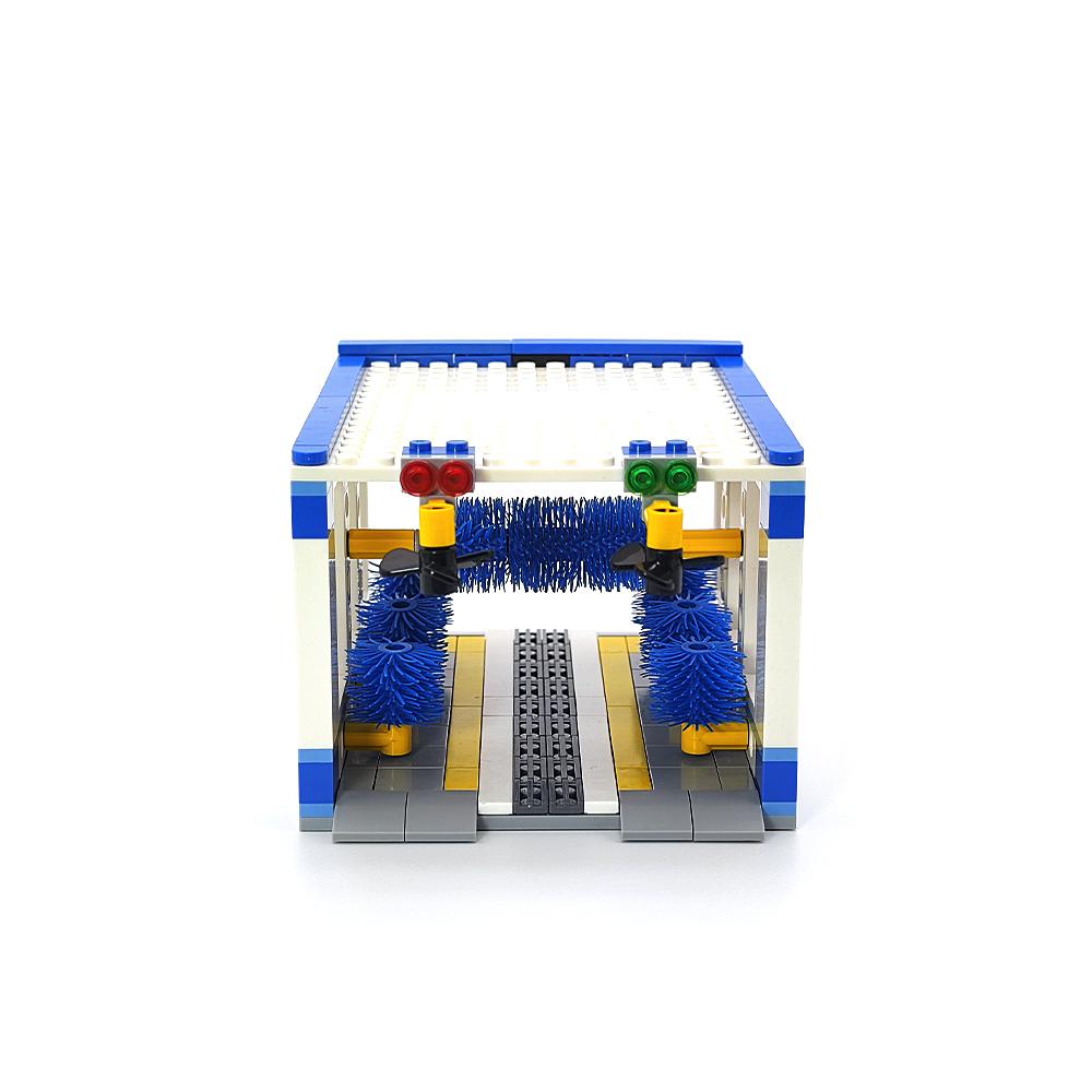 Baustein Autowasch-Shop Spielzeugset, Städtische Automatische Auto-Reinigungs-Servicestation, MOC Städtischer Montagebau-Erweiterung
