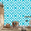 Wallpaper Casual Checkerboard Turquoise and White for Living Room and Bedroom 50x1000