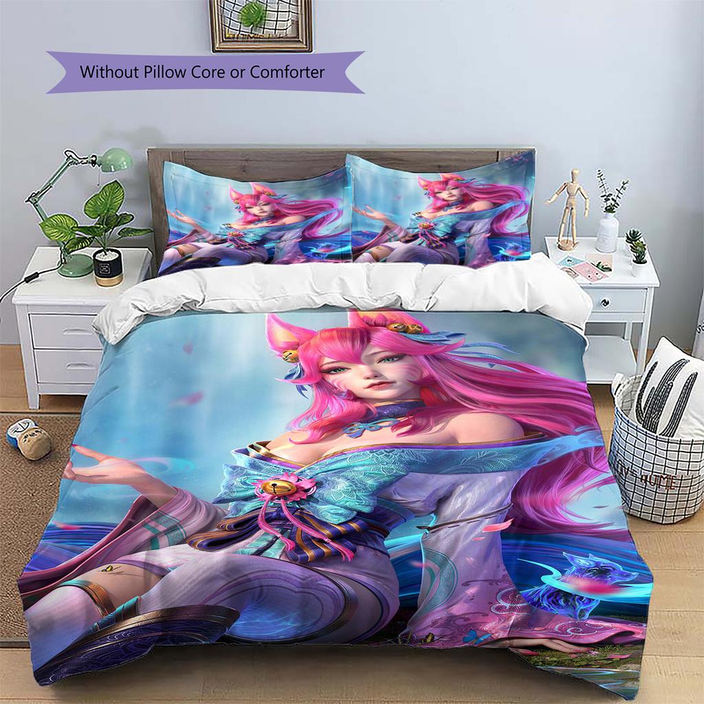 KDA Ahri Pattern Bedding Quilt Set Quilt Cover Pillowcase Home Decoration Gift (1 * duvet cover + 2 * pillowcase, without core)