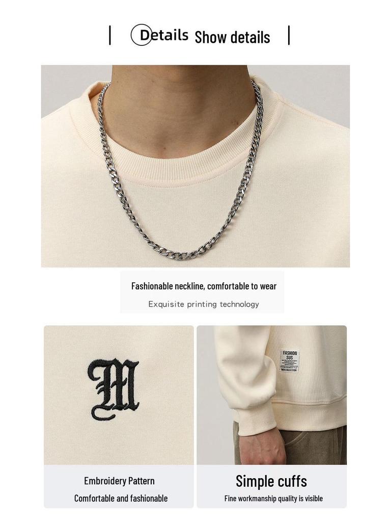 2025 A/W Men's Heavyweight Crewneck Sweatshirt: Trendy, Embroidered, Loose-fit, Versatile Casual Sportswear