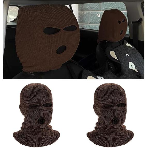 2 PCS Car Headrest Cover, Personalized Funny 3 Hole Auto Seat Full Face Mask Headcover, Ski Mask Wrap Protection for Front Seat Head Rest Decoration,