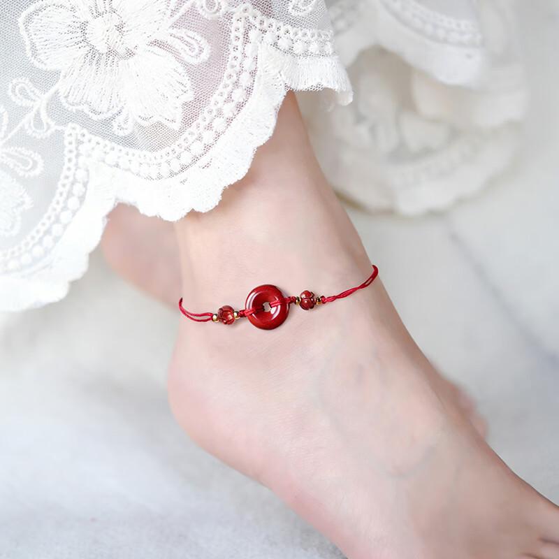 Cinnabar Peace Buckle Red Rope Anklet пурпурно красный