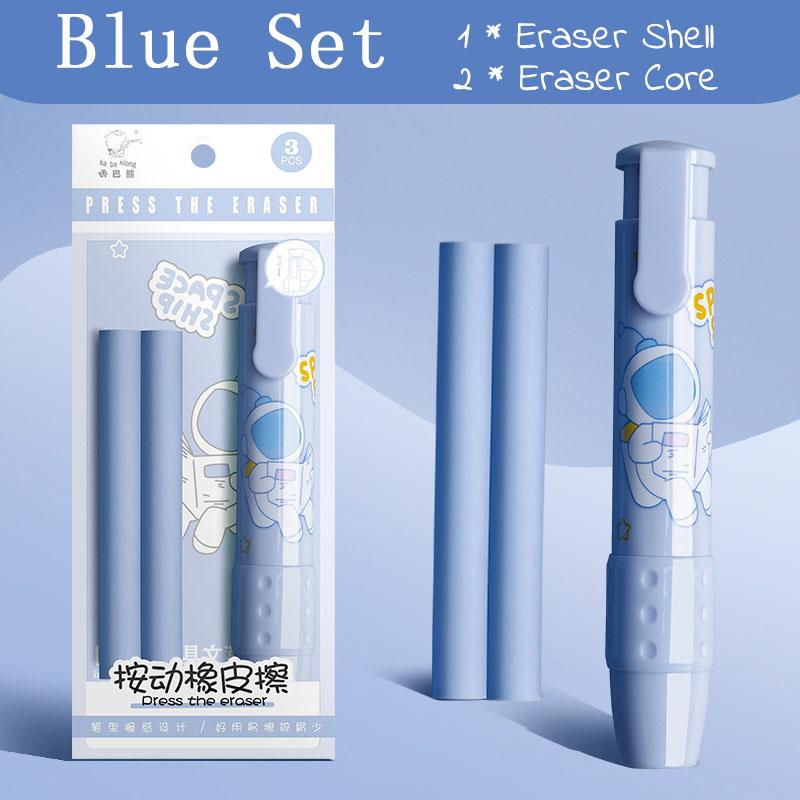3in1 Press Eraser Pen Set Cute Retractable Rubber Push-pull Mechanical Eraser Art Stationery School Office Correction Supplies