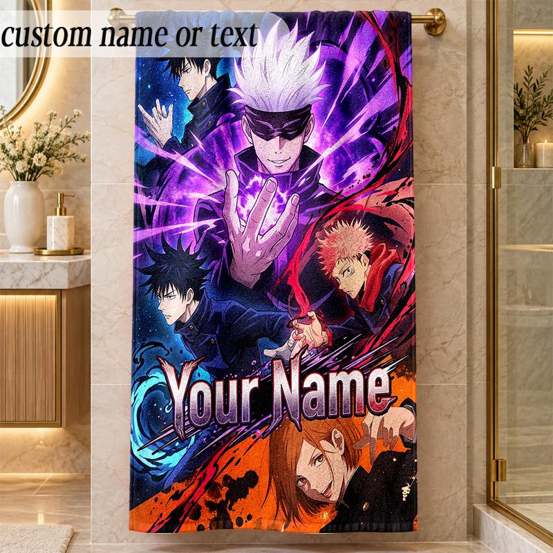 Beach TowelJujutsu Kaisen Custom Name Text Personalized Soft Towel for Beach Pool Indoor Home Decor Gift