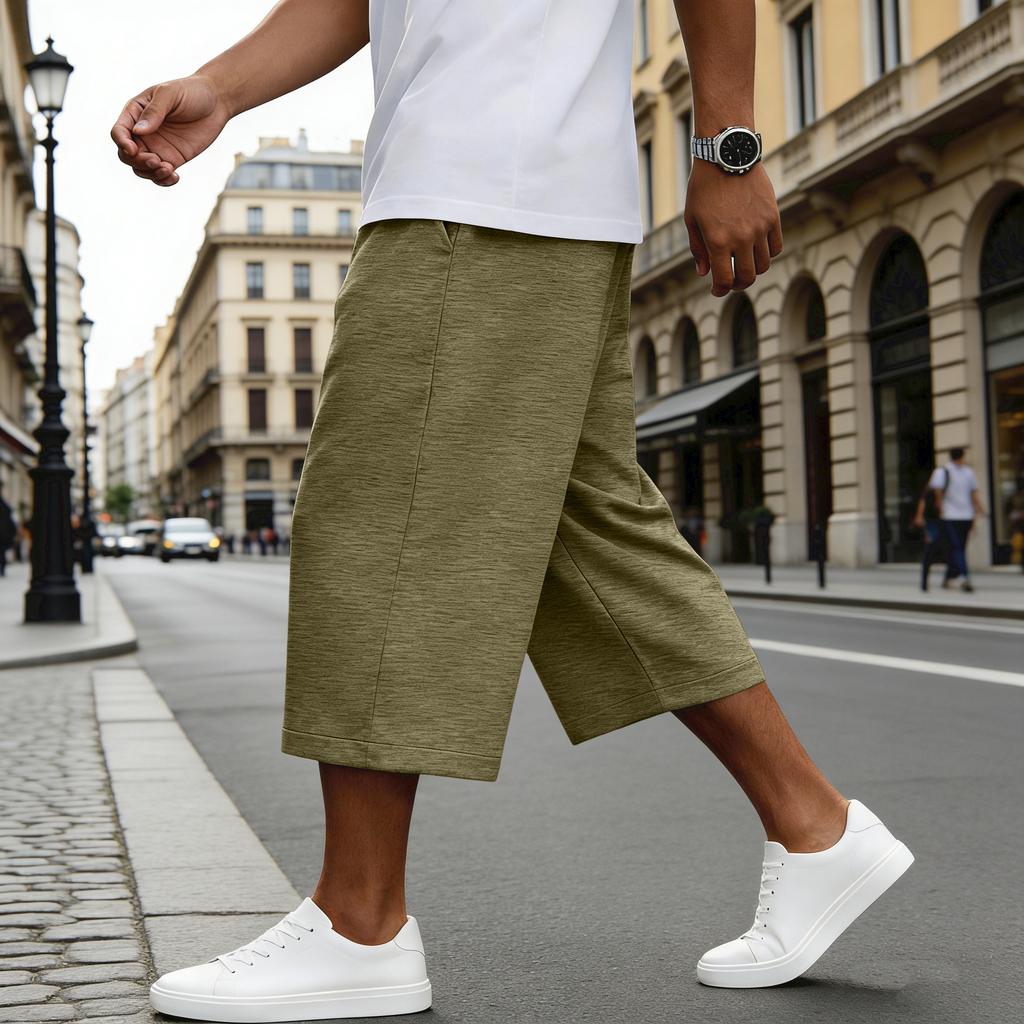 Men Drawstring Waist Casual Loose Fit Knee Length Shorts Lightweight Breathable Fabric Relaxed Style for Everyday Wear