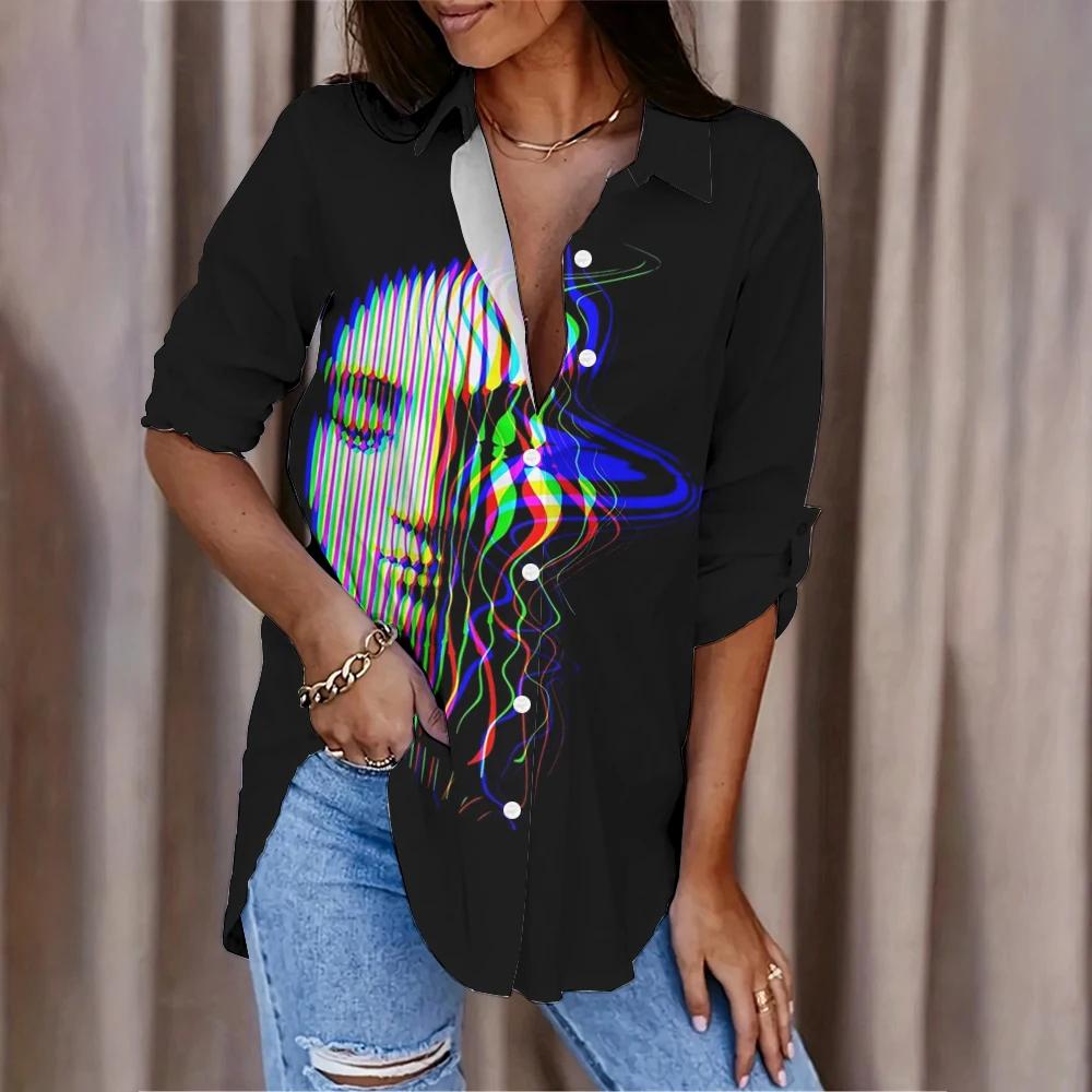 Fashion Abstract Character Avatar Printed Women's Shirt Summer And Autumn Casual Loose Versatile Tops Women Long Sleeve Blouses