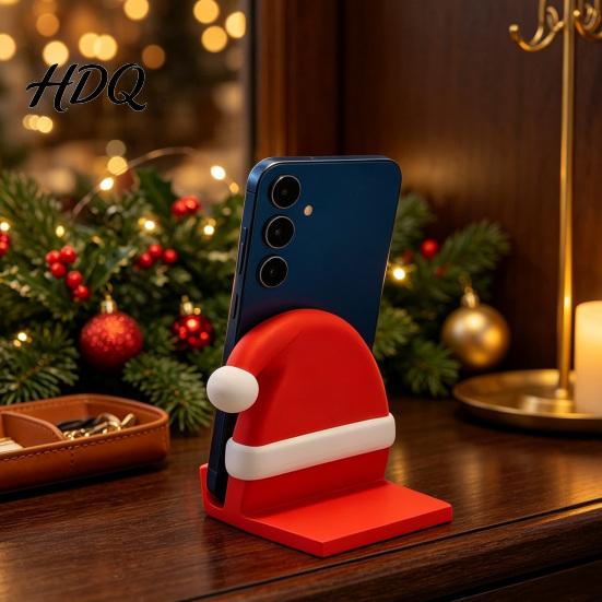 Compact Desktop Organizer 3D Printed Santa Hat Phone Stand Christmas Desk Holder for Holiday Theme Office Supplies Phone Creative Sturdy Cell Dock,
