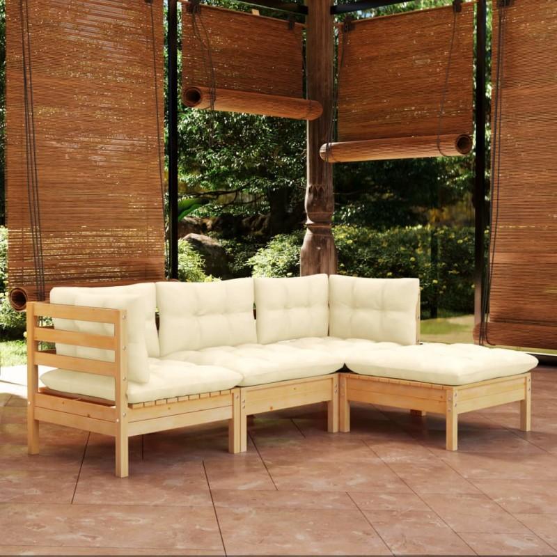 Día y Noche - Día y Noche Muebles de jardín 4 piezas con cojines madera de pino crema