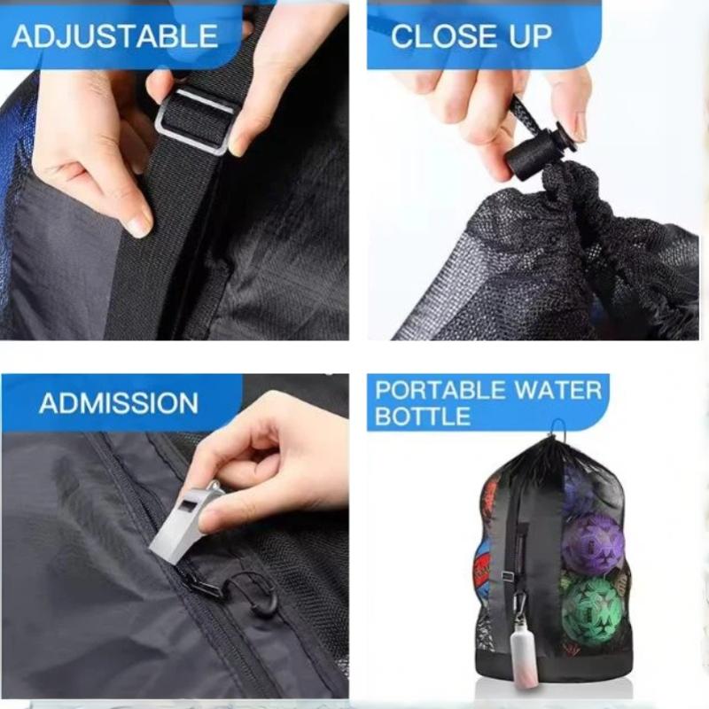 1Pcs Extra Large Mesh Drawstring Soccer Basketball Volleyball Storage Net Bag With Zipper Pocket Gym Bag