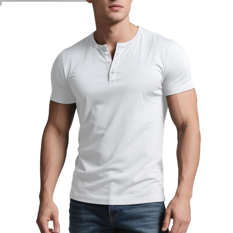 Men Summer Casual Slim Fit Short Sleeve Solid Henley Shirt