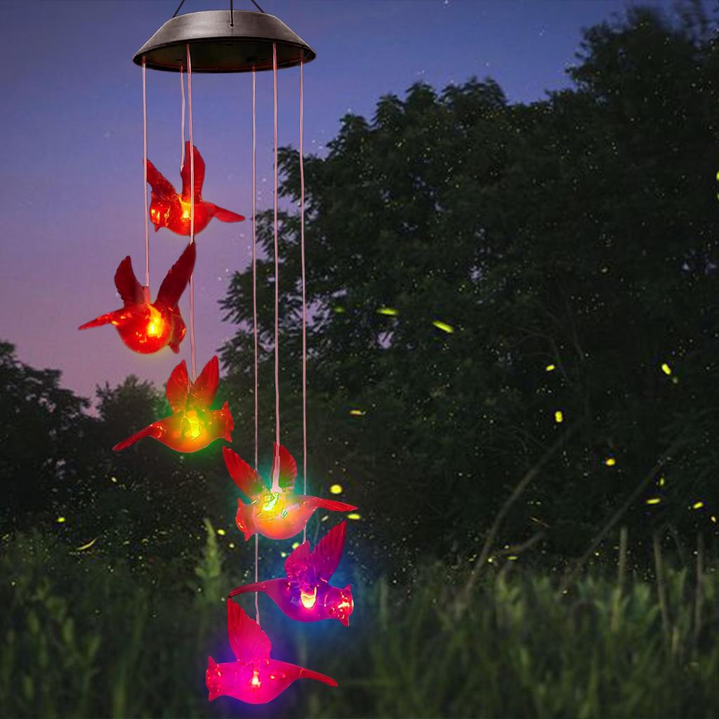 1 Pc Solar Outdoor Cardinals Wind Chimes Color Changing Light Waterproof Patio Decorative Light Holiday Party Atmosphere Light