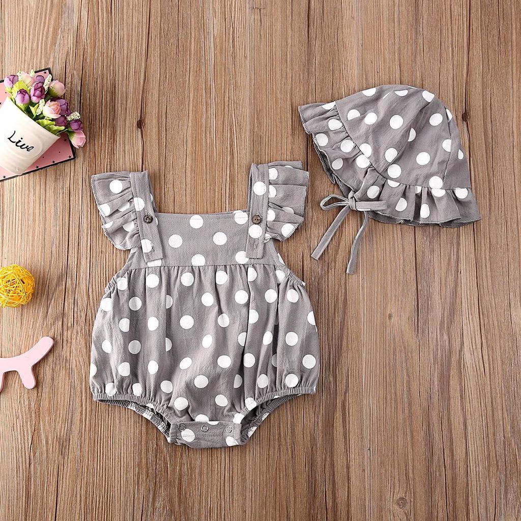 Summer Baby Newborn Toddler Infant Baby Girl Hat Jumpsuit Bodysuit Dots Print Clothes Sunsuit Clothing