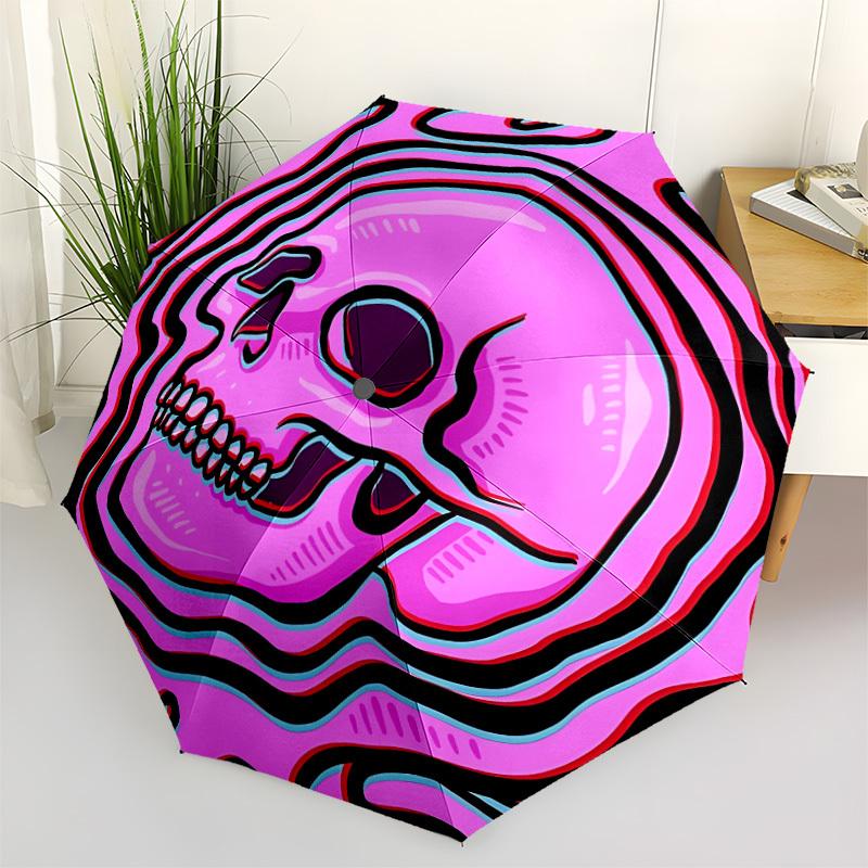 1pc Skull Waves Fashionable Automatic Opening/Closing Folding Umbrella with 8 Bones, Windproof Portable, Daily Use087