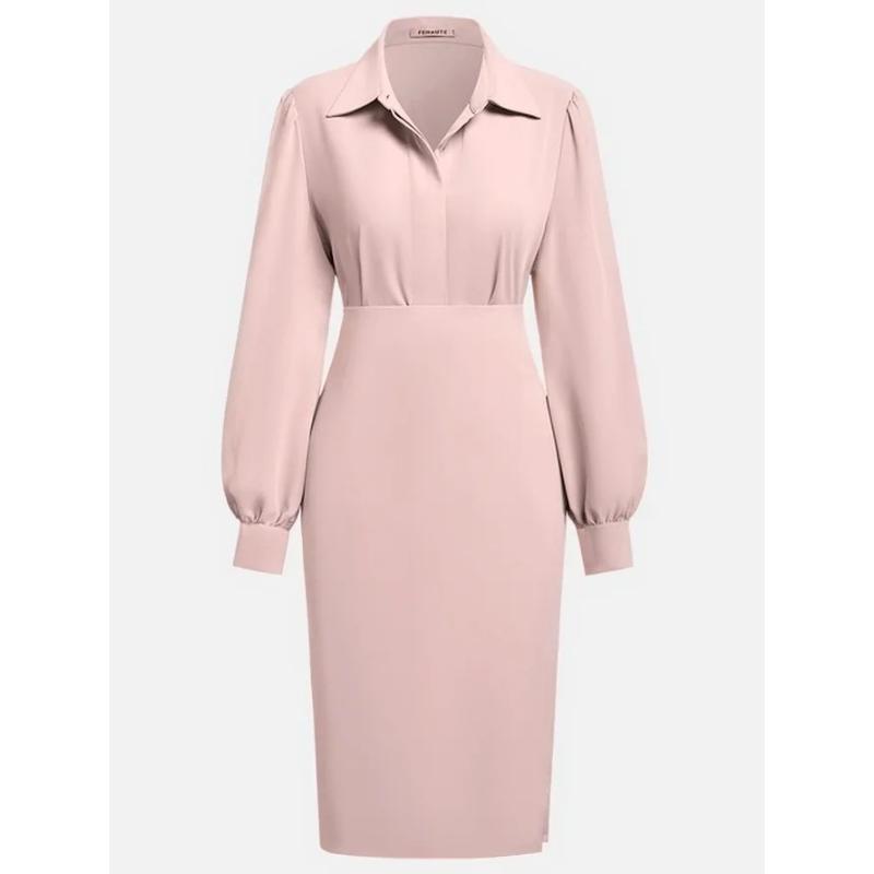 Women's V-Neck Ruffle Dress, Belted Waist Solid Color Midi Dress with Elegant Pleats, Office Casual Slim Fit Long Dress for Versatile Styling