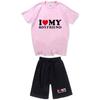 Men Women Cotton Short Sleeve T-Shirt Shorts Set Casual Outfit Youth Style
