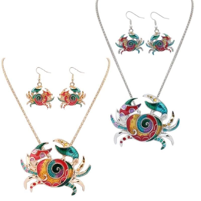 Crab Rainbow Necklaces Earrings Women Jewelry Sets Animal Necklace Pendants