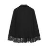 Chic European & American Women's Designer Black Lace Patchwork Slim Fit Blazer