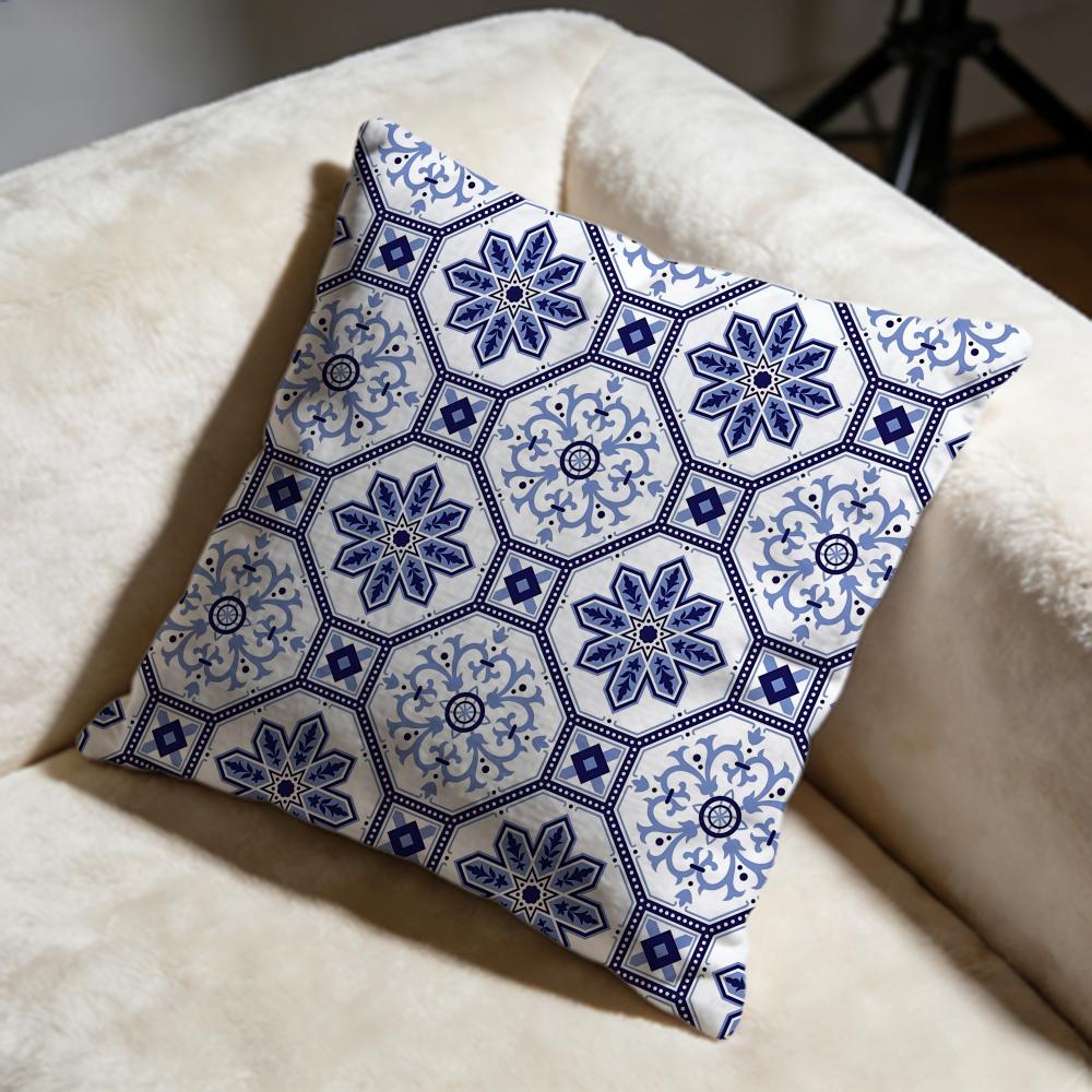 Blue and White Porcelain Cushion Cover Soft Decorative Pillow Case Suitable for Bedroom Sofa Car Travel Use