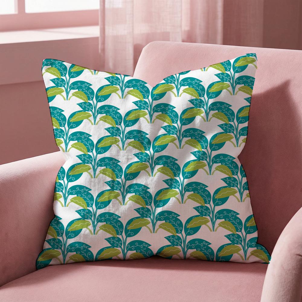 Blue Green Block Print Cushion Cover Multi-Scene Pillow Cover for Home & Car - Reversible, Soft & Durable for Daily Use