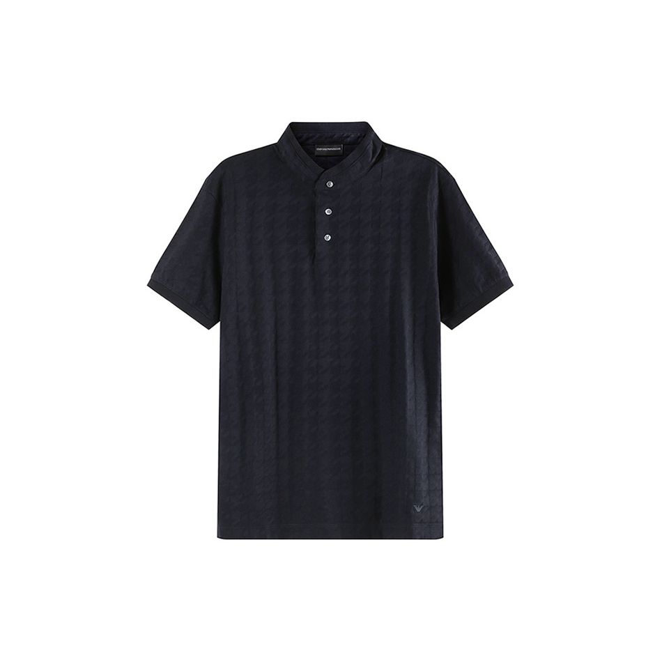 Emporio Armani FW23 Solid Color Embossed Short Sleeve Polo Shirt Men Tops Navy-Blue 3R1F71-1JGYZ-09J4