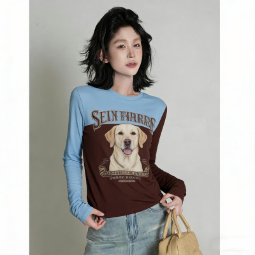 Europe America Fashion Fun Dog Print Women's T-shirt Casual Pullover Women Long Sleeve Clothing Outdoor Street Tees Top