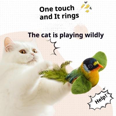 Chirping Bird Cat Toy Interactive Flapping Wings Plush Bird Toy Battery Operated