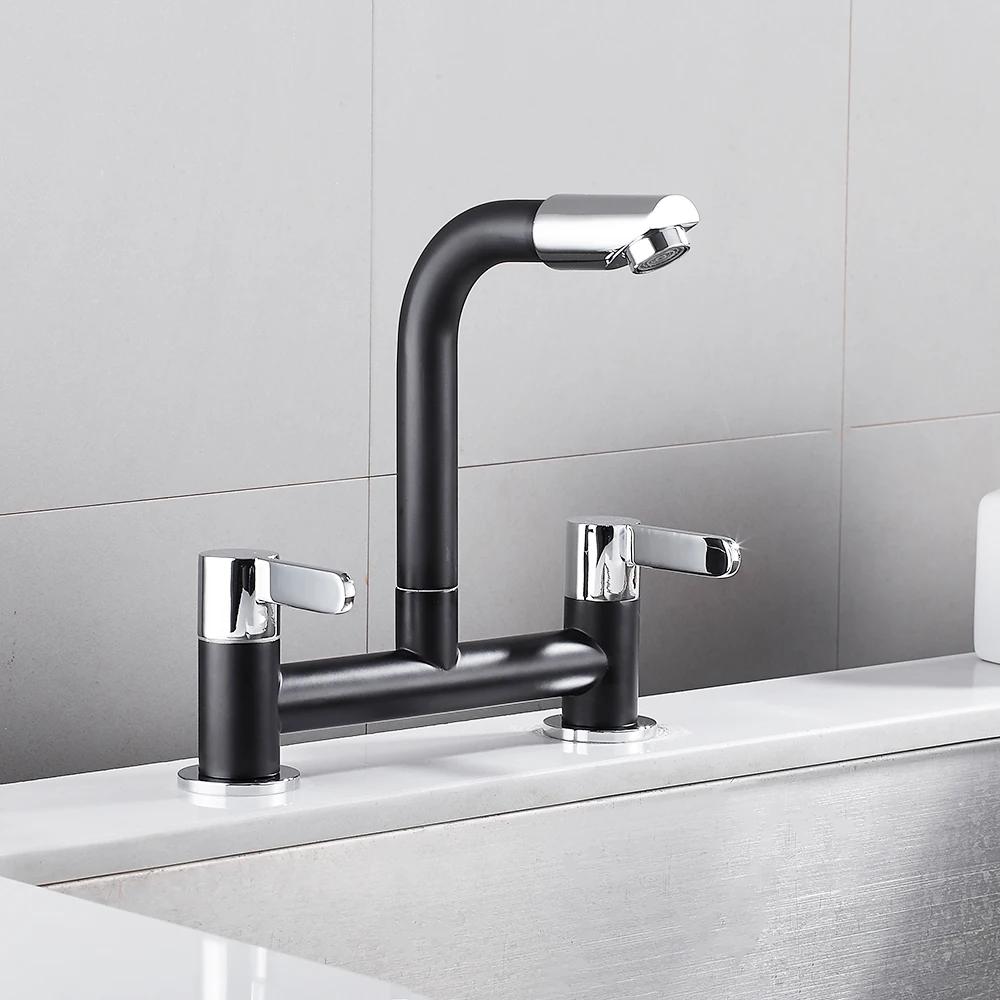 Kitchen Taps Dual Lever Sink Mixer Taps Traditional Monobloc Mixer Taps for Kitchen Sink Swivel Spout Chrome Double Handles