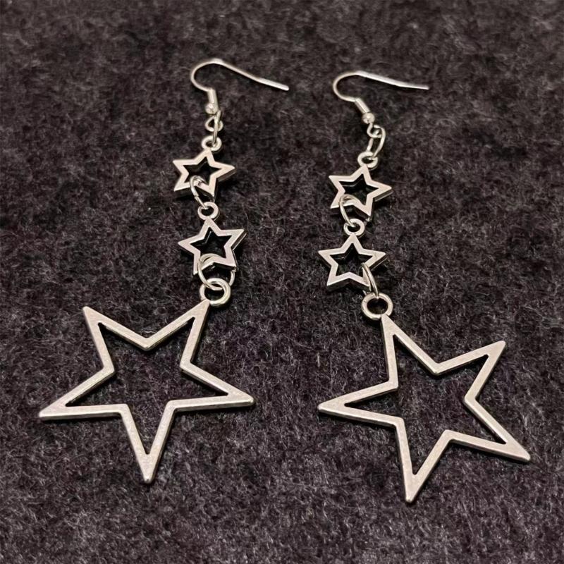 Five Pointed Star Dangle Earrings Chic Hollow Pattern Pentagrams Ear Pendants Punk Accessory for Fashion Forward Ladies