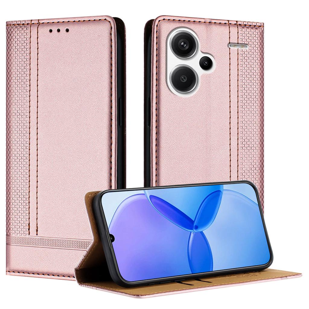 For Xiaomi Redmi Note 13 Pro+ 5G Case L-Shaped Grid Pattern Leather Stand Phone Cover with Card Slots