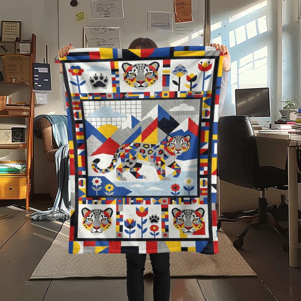 Snow Leopard Animal Print Flannel Blanket, High quality Comfortable for All Seasons, Home Decor, Warmth and Comfort, Perfect for Christmas Gifts126