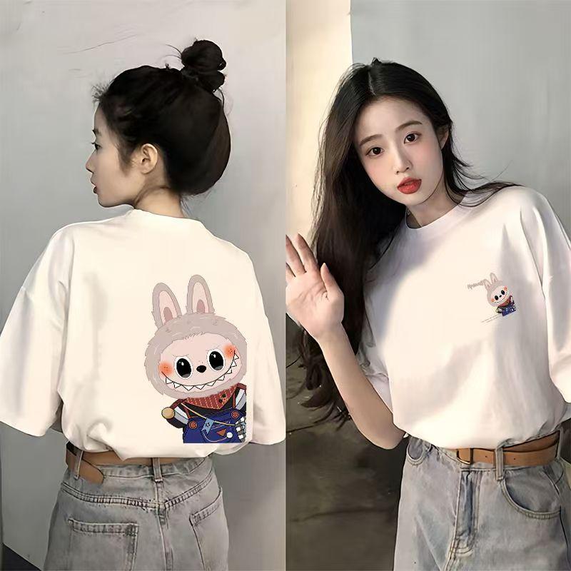 

Женская футболка с 3D-принтом Labubu, летняя, с коротким рукавом, оверсайз, повседневная, удобные топы L