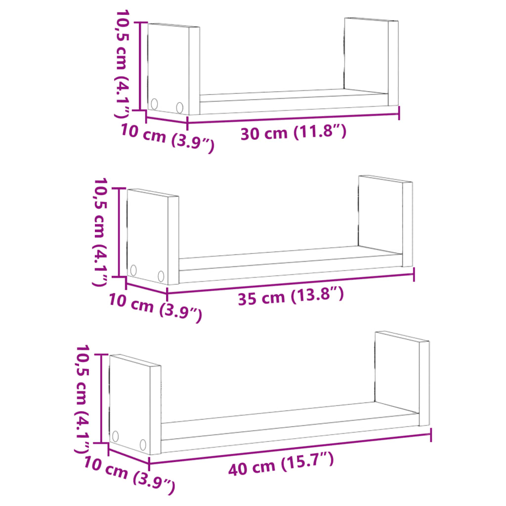 Wall Shelf Set 3 Pieces White Particleboard