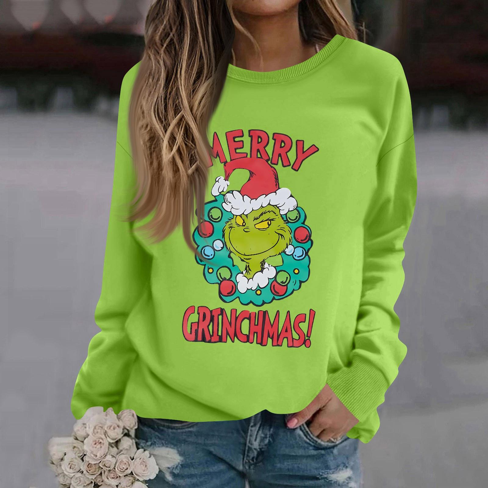 

Женская модная повседневная толстовка с длинным рукавом, однотонная, с рождественским принтом, с круглым вырезом L