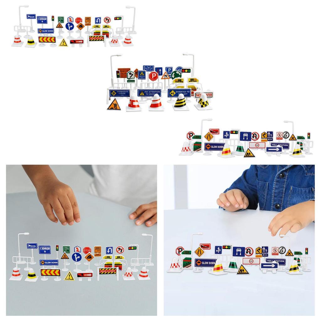 28Pcs 1:64 Scale Street Road Signs Playset S Scale Train Railway Sand Table Layout Decoration Diorama Scenery Model Decoration