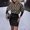 Autumn New Women's Printed Waist Round Neck Long-sleeved Dress Women