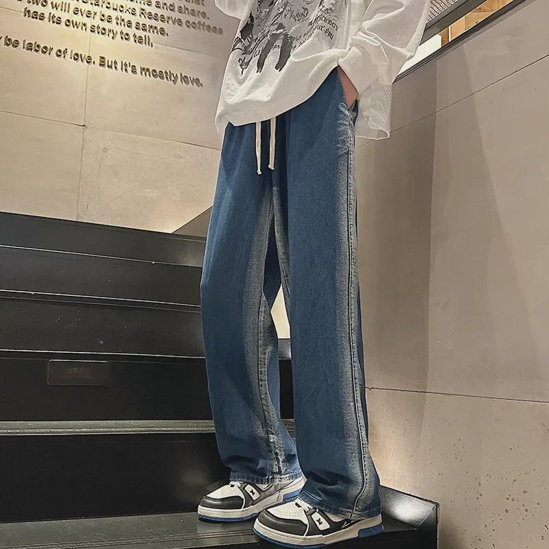 Pánské podzimní/zimní korejské volné džíny se širokými nohavicemi
