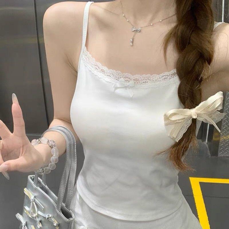 Women's Plus Size Lace Trim Cotton Camisole - Spring/Summer Sleeveless Slimming Base Layer Top