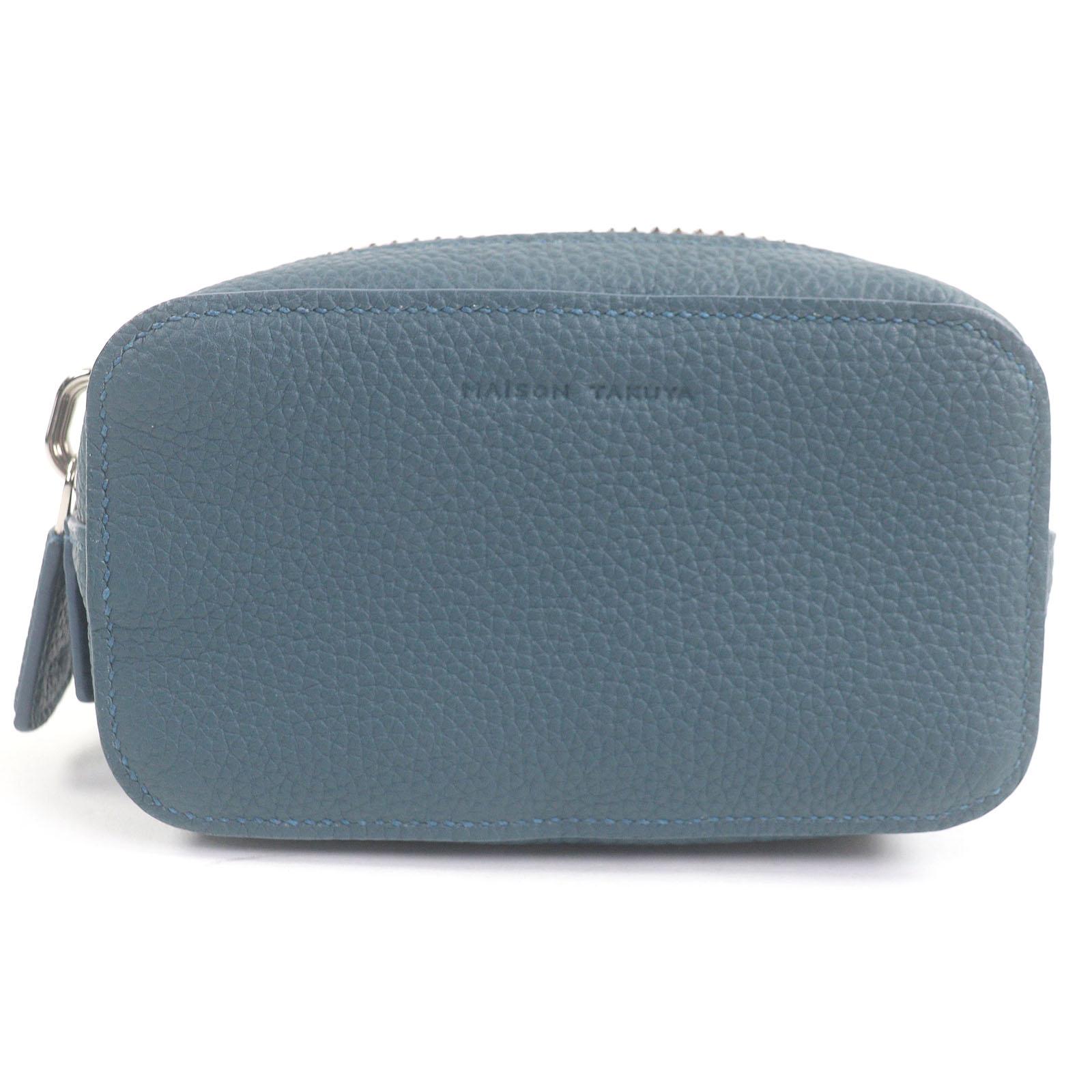 Excellent MAISON TAKUYA Pouch Logo travel pouch Peacock blue Lamb leather Used