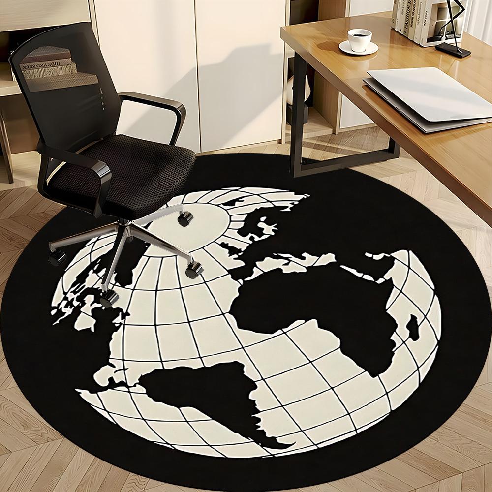 1pc Global Map Office Round Area Rug, Indoor Mat Suitable For Office, Under Office Chairs Bedroom Living Room Home Decor, Room Deco
