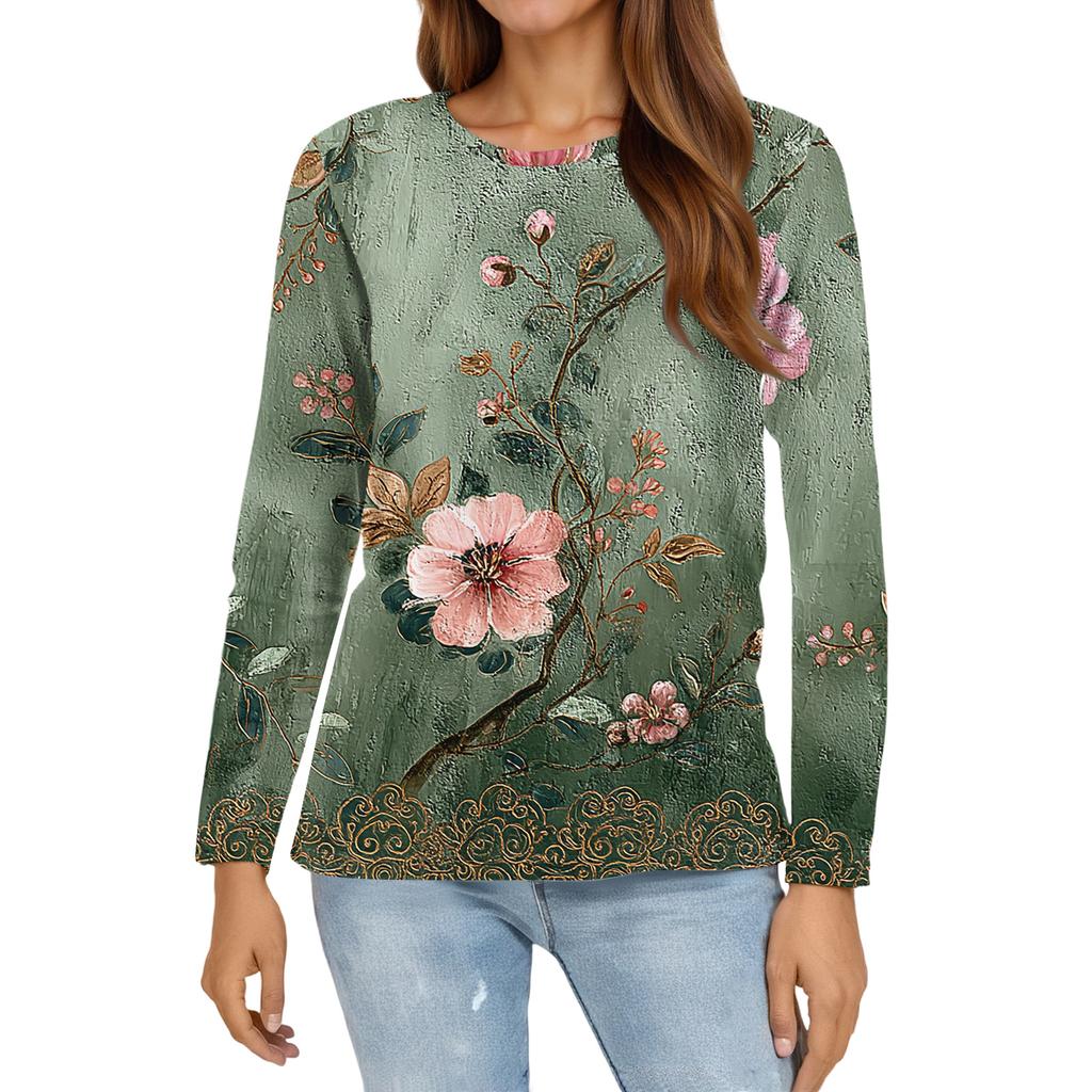 Mote for kvinner Blomstermønstret Hals Langermet Pullovertopp