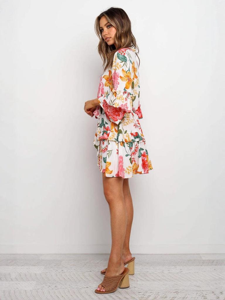 Summer New Arrivals Women's Printed Short Sleeve Dress Round Neck