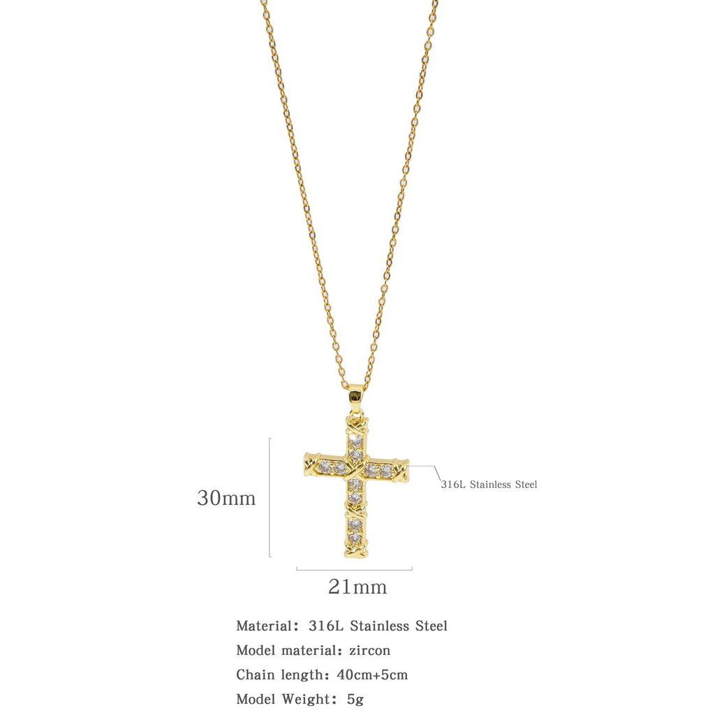 Hip Hop Luxury Zircon Cross Pendant Necklace Stainless Steel Chain Jewelry Gifts for Women Men