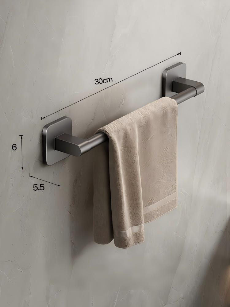 Towel Rack, No-Drill Bathroom Gun Gray Storage Shelf, Towel Bar for Toilet and Washroom, Single Rod Storage