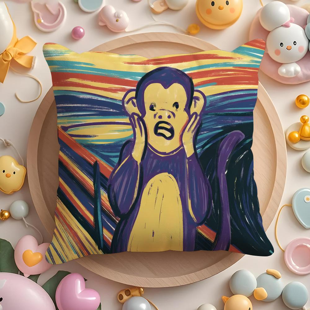 Edvard Munch The Scream Abstract Cushion Cover Plush Fabric Soft Double-Sided Printed Sofa Warm Winter Home Gift Pillow Cover