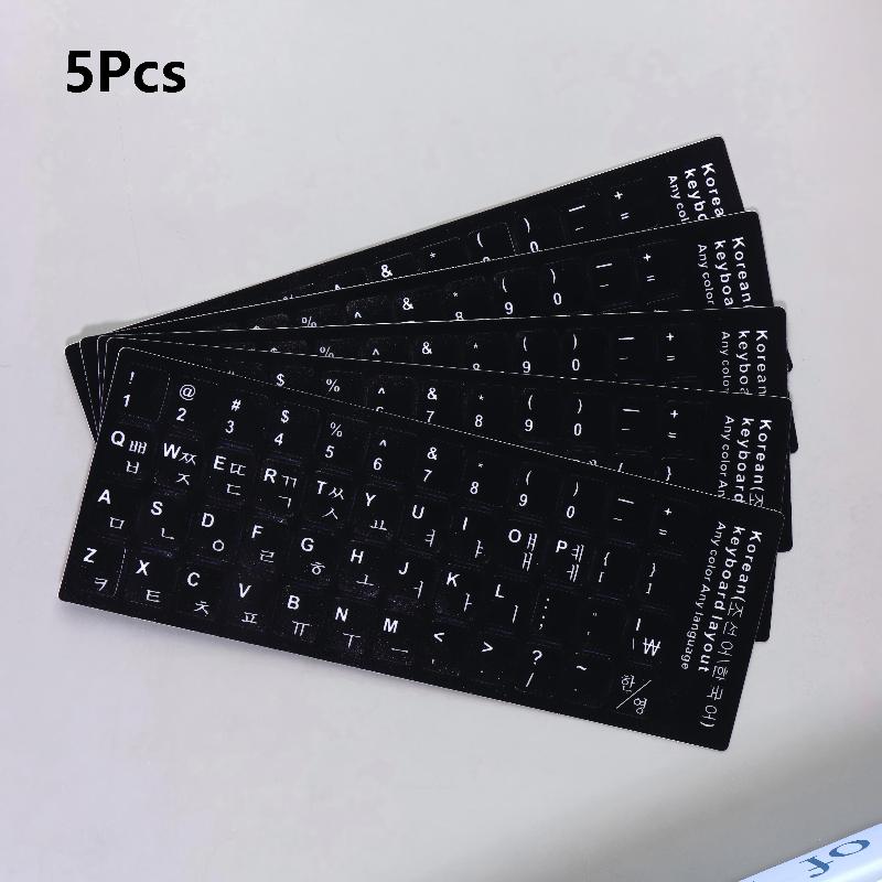 5Pcs Korean Keyboard Stickers Waterproof Pvc Keyboard Decals For Laptop Desktop Pc Decoration Universal Stickers Black white