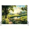 2D Sunrise Farm Backdrop Green Pastoral Landscape Photography Background