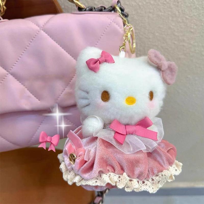 Cute Sanrio Hello Kitty Keychain Kawaii Cartoon Schoolbag Pendant Decoration  Plush Doll Toy Holiday Gifts