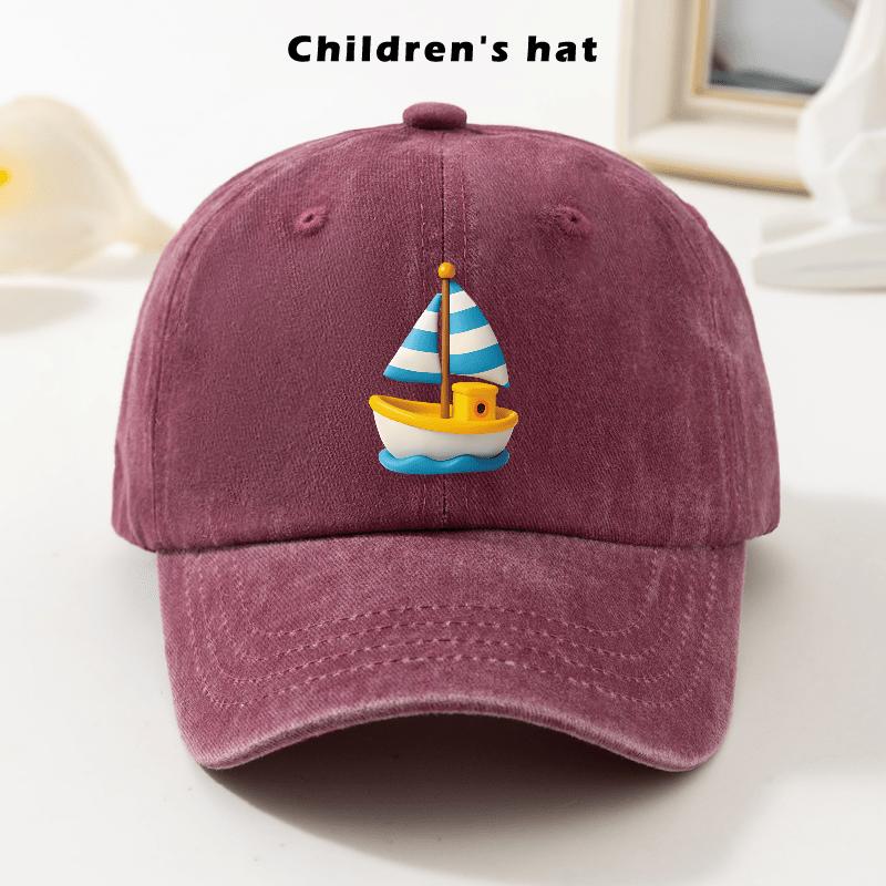 Sailboat Baseball Cap Denim Washed Curved Brim Outdoor Casual Adjustable Hat for Kids