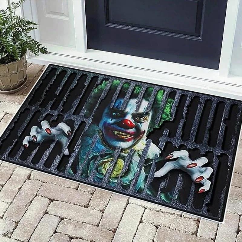 Halloween Fun Clown Carpet Floor Mat Outdoor Door Mats Foot Mat Well Cover Horror Ghost Face Entry Door Mat